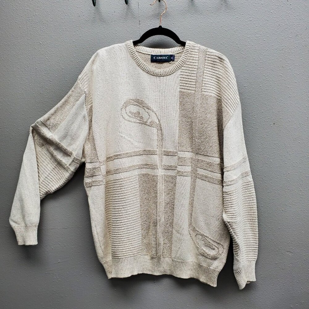 Vintage Carmel Sweater Mens XL Golf Clubs Knit Pullover USA 90s Acrylic